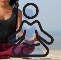 Woman meditating overlaid with animated of meditating person