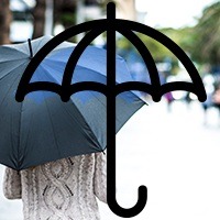 Person holding umbrella overlaid with animated umbrella