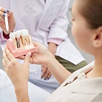 Woman learning about how dental implants work in Huntington  Beach