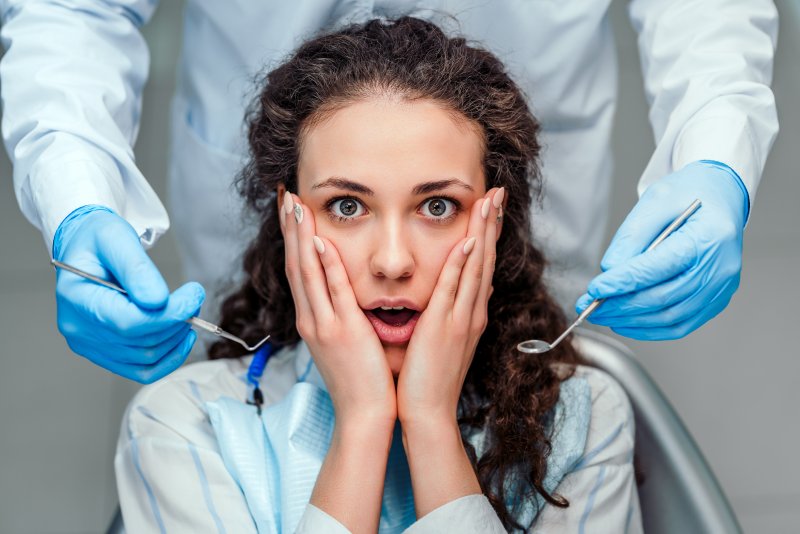 young woman with dental fear
