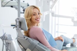 Woman at the dentist smiling